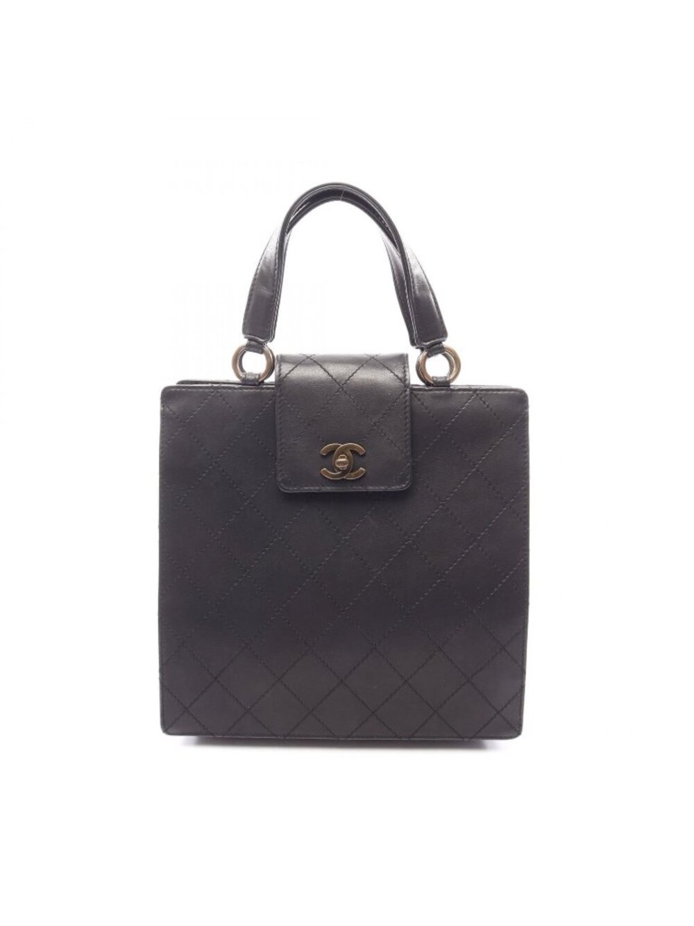 Chanel Handbag Quilted Turnlock Black Leather